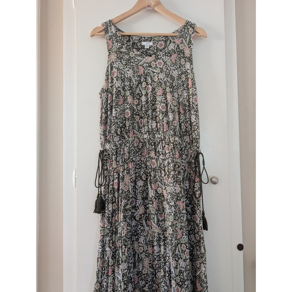 J. Jill Floral Sleeveless Maxi Dress Tassel Ties Womens M Boho Cottage Romantic